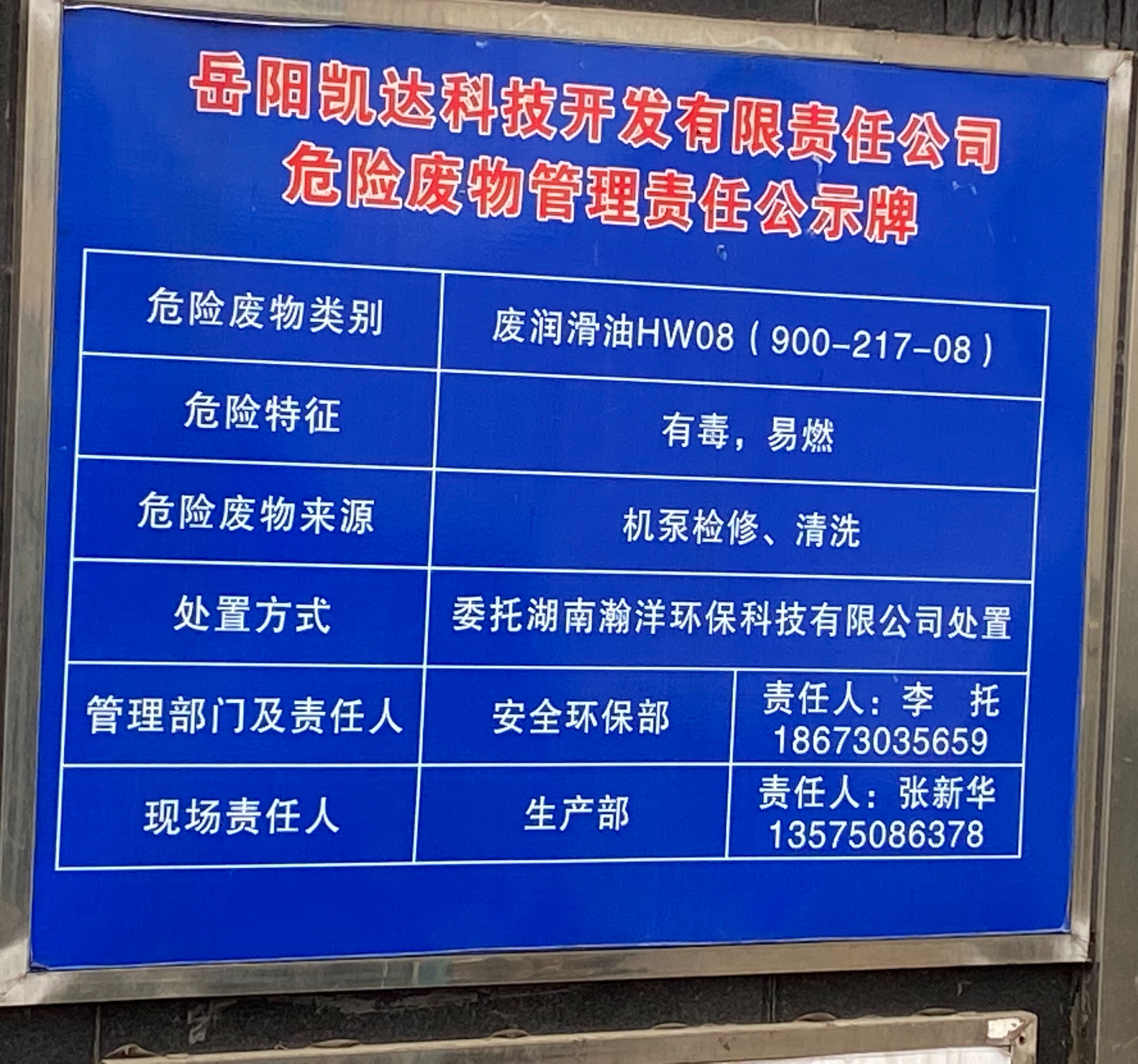 危废管理责任信息公示